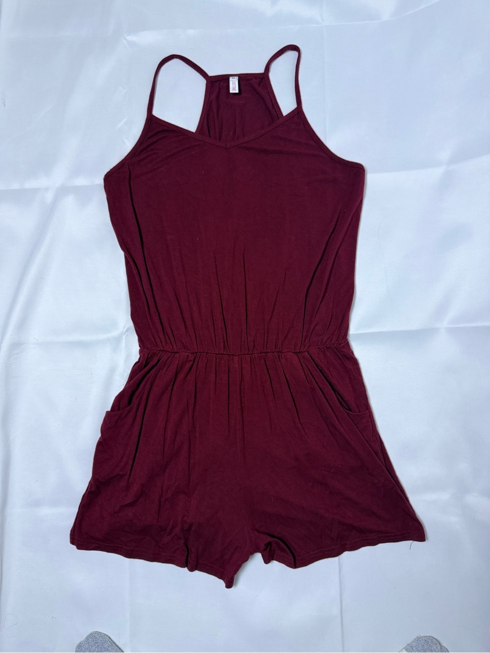 Women’s Maroon Sleeveless Romper with Pockets
